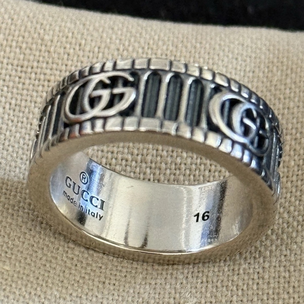 Authentic New Gucci GG Marmont Wide Ring, US8, Sterling Silver AG925, 1895MI